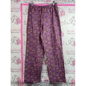 L.L. Bean pants cats kittens Purple Pajama Pants with Mustard and Cream Print